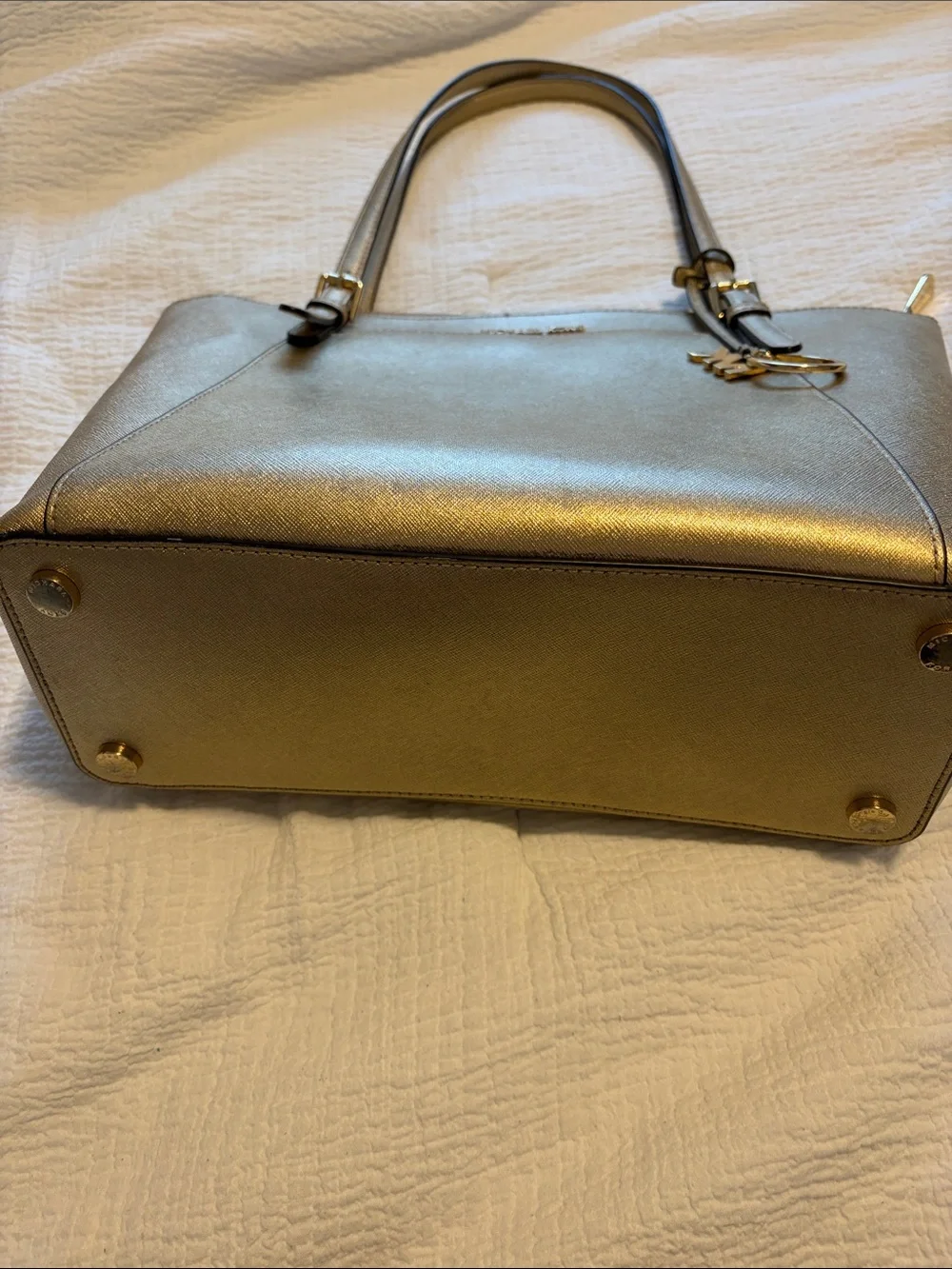 Michael Kors Metallic Champagne Leather Tote with MK Charm